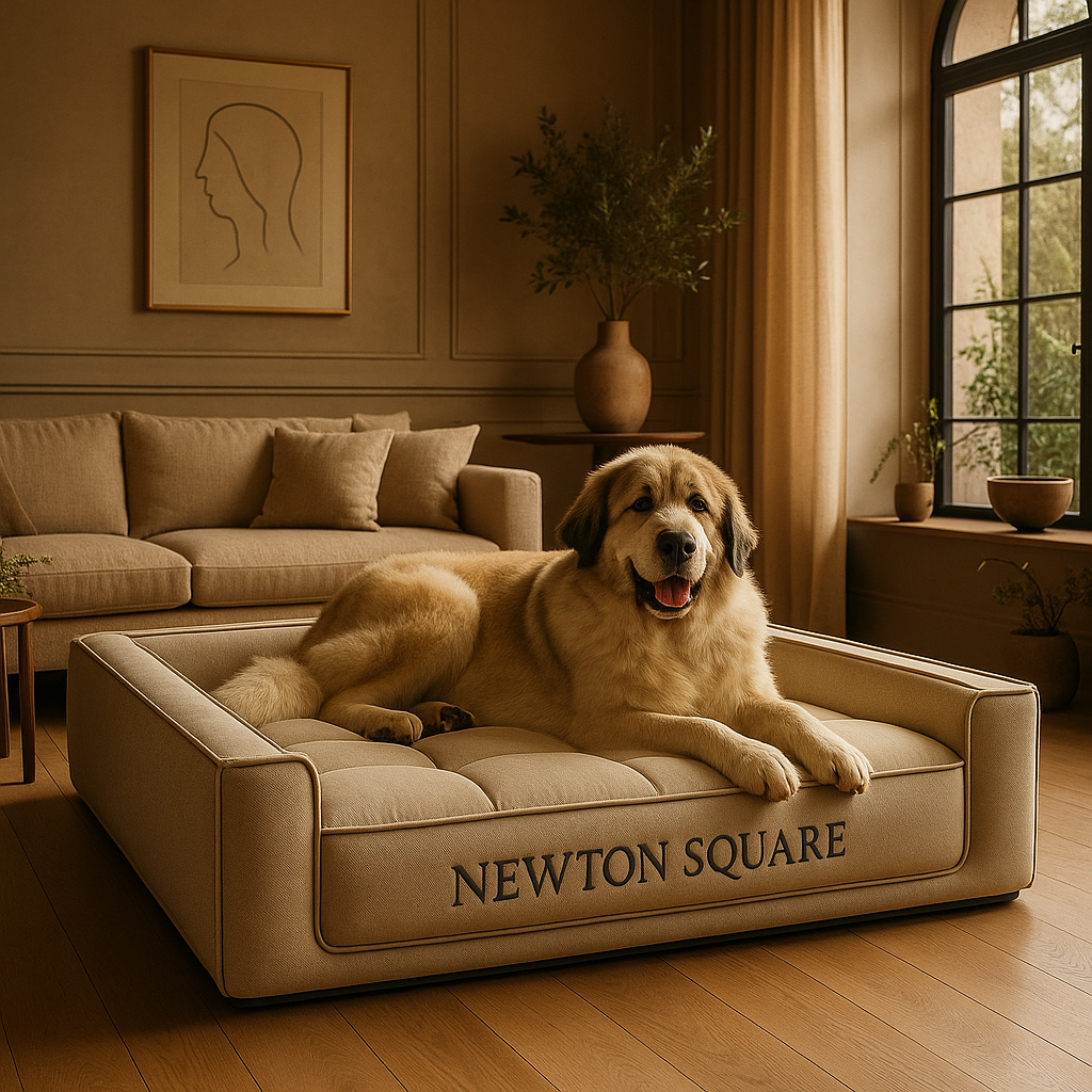 Newton square luxe hondenmand woonkamer